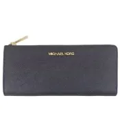 MICHAEL KORS Jet Set 黑色MK金字防刮皮革L拉鍊長夾