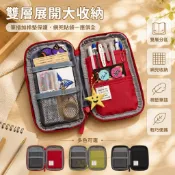 台灣出貨 復古燒餅筆袋 橫向對開筆袋 多口袋文具收納包 網紗內袋分類 金屬拉鍊 學生辦公手帳包 織物面料 圓形雙折設計