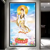 鑽石畫滿鑽新款豎版玄關觀世音菩薩站立蓮花觀音佛像貼鑽十字繡5d 鑽石貼畫 鑽石貼畫大幅 數字畫 貼鑽畫 貼鑽畫DIY