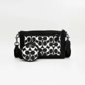 美國百分百【全新真品】COACH 皮包 CP192 二合一 斜背包 側背包 皮革 專櫃精品 logo印花 黑色 CT99