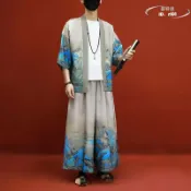 雲渡小鋪 【限時免運】中國風套裝 男夏季薄款寬鬆居士服 開衫道袍 潮牌復古唐裝 漢服 兩件套