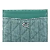 COACH 金屬C LOGO絎縫牛仔布簡易式卡夾(藍綠色)