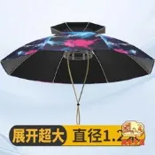 【萬禾】雙層透氣防曬斗笠遮陽傘隔 新款釣魚傘帽 戴雨傘可折疊大號1.2