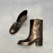牛皮版~胖mm寬筒真皮西部靴女粗跟復古切爾西靴子顯瘦短筒馬丁靴