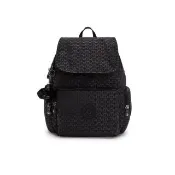 【KIPLING】『猴子包』經典黑菱格紋印花掀蓋拉鍊後背包-CITY ZIP S 女包