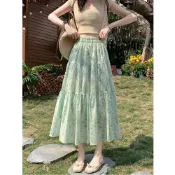 【有內襯】2026夏垂墜高腰A字顯瘦蛋糕大擺裙女碎花日系半身長裙#Hi, 貼心優衣家居#
