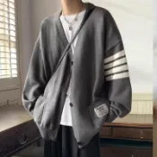毛衣外套 V領針織外套 學院風 針織外套 秋冬衣著男 複古 方格毛線衣 寬鬆毛線開衫(WYN801)【壹號站】