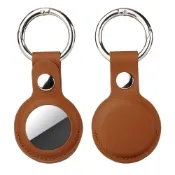 (店+)AirTag 皮革保護套 鑰匙圈保護殼 AirTag 配件 皮革鑰匙圈 適用於 AirTag 防丟追蹤器 - 棕色 LANS