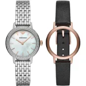 大高雄鐘錶城 EMPORIO ARMANI 亞曼尼 AR80020 紳士時尚腕錶 雙錶帶框套組/白面 32mm｜樂天領券現折★全館特惠中★指定刷卡回饋10%