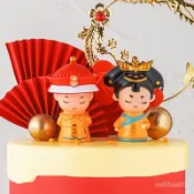 訂單滿199出貨 父親母親節中國風搪皇上皇後父皇母後生日蛋糕烘焙裝飾人偶擺件  新品 CZMC