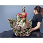 【阿一藝品】早期廣東 石灣陶【觀音乘龍龜】名師手製 有落款 值得收藏 居家裝飾 石灣陶擺件 A95