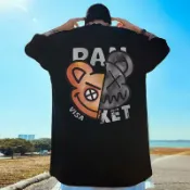 【M-8XL】韓版復古深色卡通小熊印花棉男士T恤超大運動短袖Oversize加大碼T恤圓領T恤時尚T恤男裝