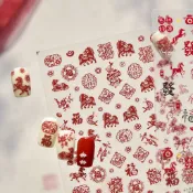 💥臺灣有貨💥免運💥爆款馬年春節美甲貼紙喜慶紅色醒獅中國風新年剪紙指甲貼🌟可開票🌟