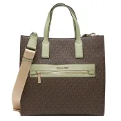 MICHAEL KORS 經典老花滿版托特包紙袋包 防刮PVC皮革 肩背包 手提包 M18432 淺鼠尾草綠MK(現貨)
