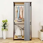 (店+)【慢慢家居】現代簡約附廉開放式衣櫃-3尺雙吊(W90xD50xH200cm 衣帽架 掛衣架 吊衣架 衣櫥)