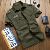 協貿國際日用品生活館 美軍101空降師軍襯短袖外套 男士純棉襯衫軍綠色上衣戶外休閑軍裝