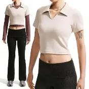 【NIKE 耐吉】As W Nsw ESSntl SS Polo CrpTo 女款 奶茶色 短版緊身 短袖 IO2730-236