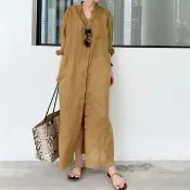 【MU YI YANG 慕衣洋】韓版薄款亞麻春夏洋裝