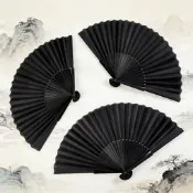 純黑扇子日式折扇純色古風空白和風夏季旂袍漢服古典隨身可攜式折曡