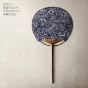 九土中式手工團扇子古風中國風布藝棉麻雙面圓形古典扇手繪夏季竹柄扇孔明扇素面扇撒扇流蘇扇宮廷扇長柄扇氣質扇QTR0050
