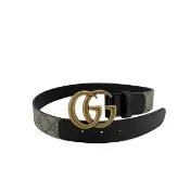 【GUCCI 古馳】GG Supreme 仿舊金雙G拚色皮帶/腰帶(625839-黑)