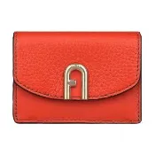 【FURLA 芙拉】FURLA PRIMULA金字LOGO小牛皮3卡釦式三折短夾(橘)