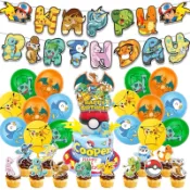 現貨‼️整套組$199🎊寶可夢生日拉旗慶生派對佈置 pokemon 氣球蛋糕插旗 皮卡丘氣球派對生日拉旗