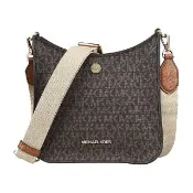 【Michael Kors】MK MICHAEL KORS BRILEY金屬字母LOGO印花設計磁釦式斜背郵差包(小/深棕)