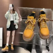 宜家二居 馬丁靴女2023新款復古機車靴歐美真皮短筒工裝靴英倫風百搭女靴子