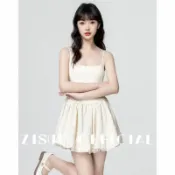 墨韵書香 韓版吊帶短裙 純慾連衣裙 顯瘦 短款吊帶洋裝 性感辣妹裙子 夏季薄款短裙法式春夏設計感收腰a字蓬蓬花苞子