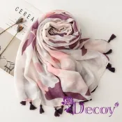 Decoy 法式風情 清新花卉圖飾流蘇披肩圍巾
