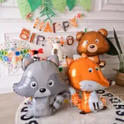 🍊🇹🇼現貨「叢林動物氣球」兔子氣球 鋁膜氣球 生日氣球 派對佈置 狐狸 兔子 刺蝟 動物拉旗