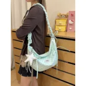 臺北出貨📦波點包包女款2026新款甜酷芭蕾風單肩包大容量上課通勤斜挎餃子包