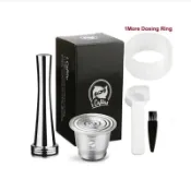 快樂一購 （咖啡用品與配件）壓粉錘填粉器勺刷子套裝nespresso咖啡機重複使用不鏽鋼咖啡膠囊
