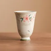 臺灣現貨手繪桃花主人杯品茗杯陶瓷單個高足聞香杯茶杯功夫茶具喝茶禮盒裝