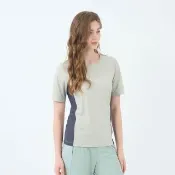 【GIORDANO 佐丹奴】女裝高彈力涼感拼接短袖上衣(58 淡灰綠)
