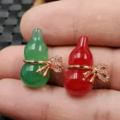協貿國際日用品生活2館 天然玉石冰種綠玉髓葫蘆掛件紅瑪瑙玉髓立體葫蘆吊墜玉葫蘆項鏈墜