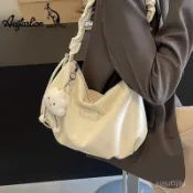 【桃園出貨🔥】AUGTARLION森係慵懶風銀色包包女大容量單肩斜挎包流行褶皺餃子包