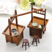 【順勢小站】限量商品 懷舊古早小吃攤 豆花攤 碗粿 圓板凳 手工製造 台灣文創 扁擔攤位 婚禮小物 粉圓豆花 仿真小物