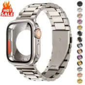全保護殼+不銹鋼金屬錶帶兼容 Apple Watch 46mm 42mm 45mm 44mm 40/41mm 系列 11