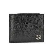 【GUCCI 古馳】610464 經典LOGO荔枝牛皮拚色男用對開短夾(藍色)