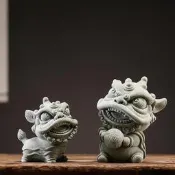 【台灣出貨】【源一】#現貨速發 醒獅擺件 小麒麟 小石獅子 舞龍舞獅 抱球醒獅 廣東獅 桌靣擺件