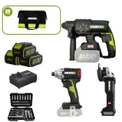 【WORX 威克士】三機組 WU652 威克士(WORX 威克士 電起子機  手砂輪機  電錘衝擊鑽  免出力電鎚)