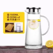 緹娜嚴選 tinaestore 【1500ml玻璃冷紮壺套裝-壺+杯*4+茶盤-1套/組】防爆水杯水壺水瓶可裝開水-7201010