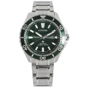 【CITIZEN 星辰】PROMASTER 光動能 潛水錶 防水200米 日期 不鏽鋼手錶 綠色 44mm(BN0199-53X)