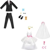 特價 新版 芭比 正版 服裝配件組 新郎 新娘 婚紗 捧花 禮物 婚禮 娃娃 裙子 肯尼 西裝 皮鞋 寵物 項鍊 頭紗