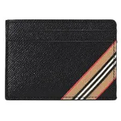 【BURBERRY 巴寶莉】KIER 英系經典條紋小牛皮信用卡證件名片隨身卡(黑)