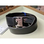 BURBERRY全新真品義大利製3.5cm寬戰馬皮帶頭黑色小牛皮皮帶/腰帶(85~100號)-3折出清(不議價商品)