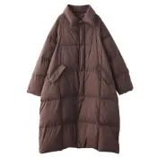 (店+)【米蘭精品】現貨+預購 真羽絨90%白鴨絨羽絨外套羽絨衣夾克-保暖翻領過膝長版素色女夾克3色74gz29