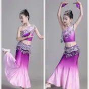 淘淘屋百貨商場 新款兒童傣族舞蹈演出服女童孔雀舞包臀魚尾裙少兒民族錶演服[萌寶童裝]可開發票